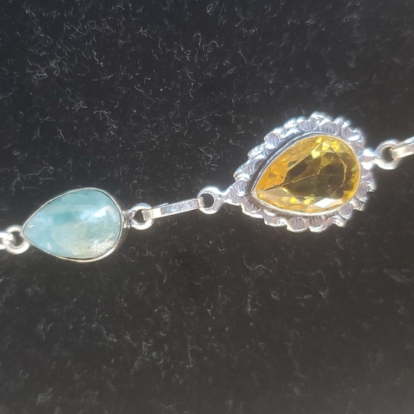 New Ammonite Fossil, Larimar and Citrine 925 Silver Necklace. - Picture 5 of 12